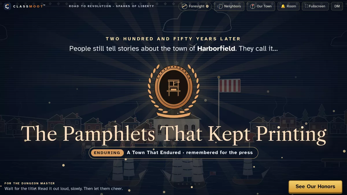 The class earns a title: a screen from the simulation