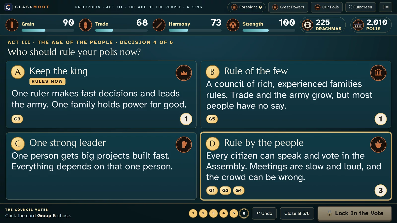 Groups debate and vote: a screen from the simulation
